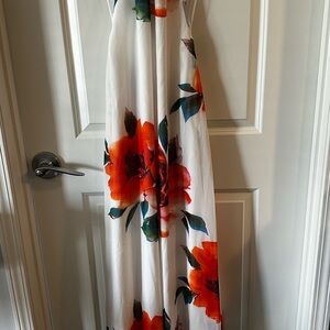 Fashion Nova “Lunch Soirée” Maxi Dress – White/Orange Floral (Size Small)